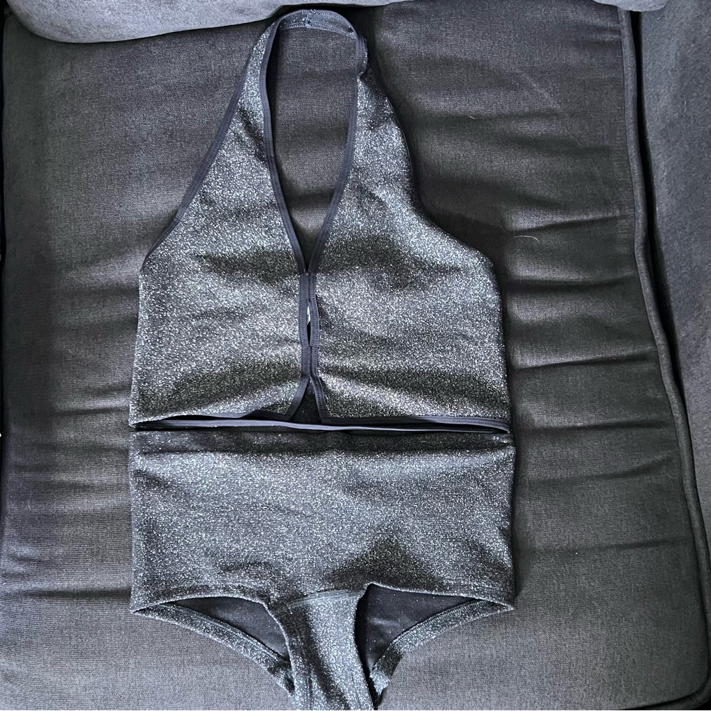 Nwt Anthropologie Shimmering Gray Lurex Halter And Panties Set Sz S/M